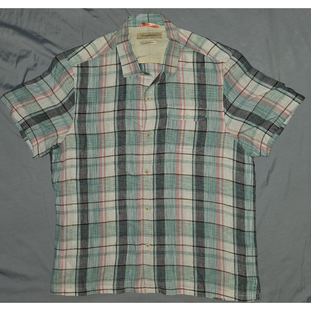 TOMMY BAHAMA MEN'S 100%‎ LINEN SHORT SLEEVE MODERN FIT SHIRT LARGE